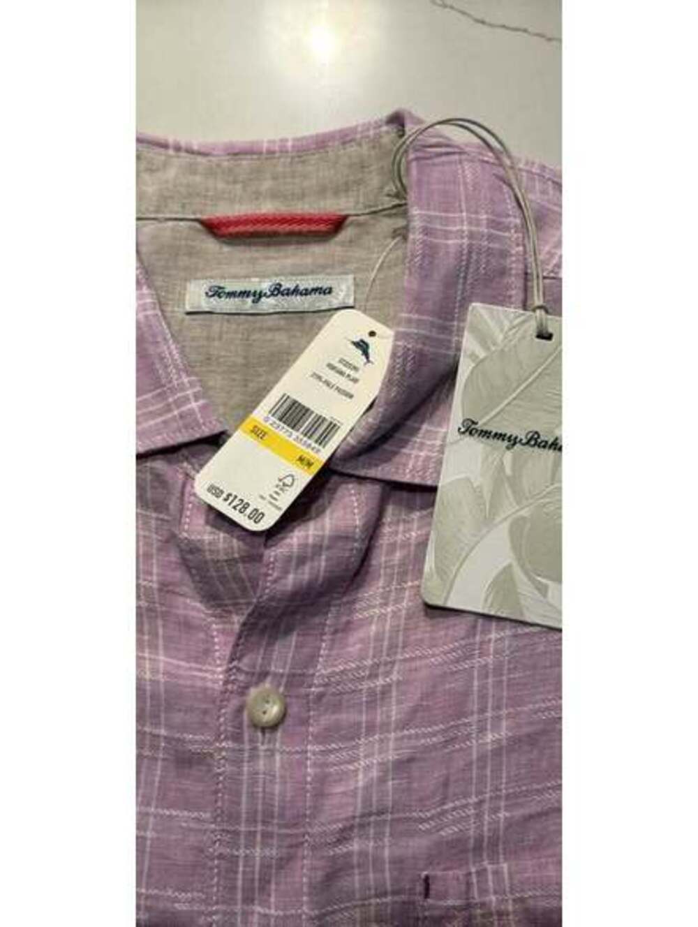 Tommy Bahama Ventana Plaid Linen Shirt light purple Relax Resort Fit Man size M